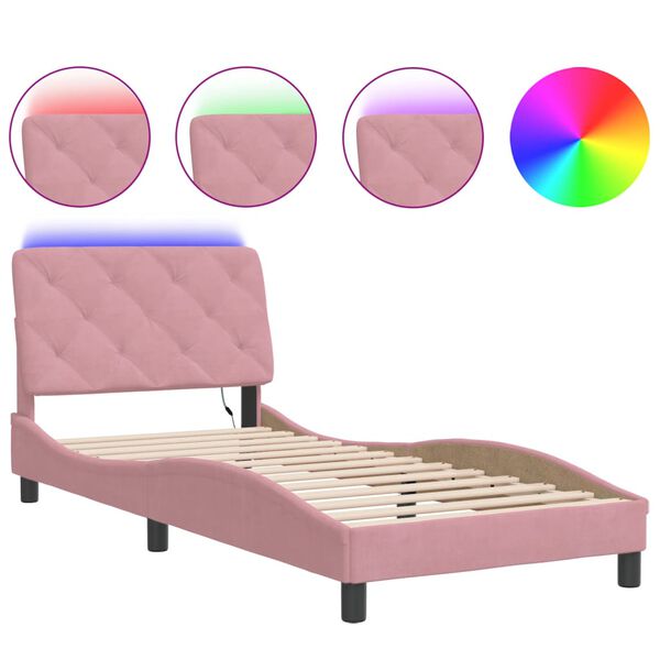 vidaXL Bedframe met LED zonder matras fluweel roze 80x200 cm