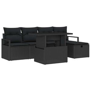 vidaXL Tuin Sofa Set met kussen met opslag 6 pcs Zwart Poly riet