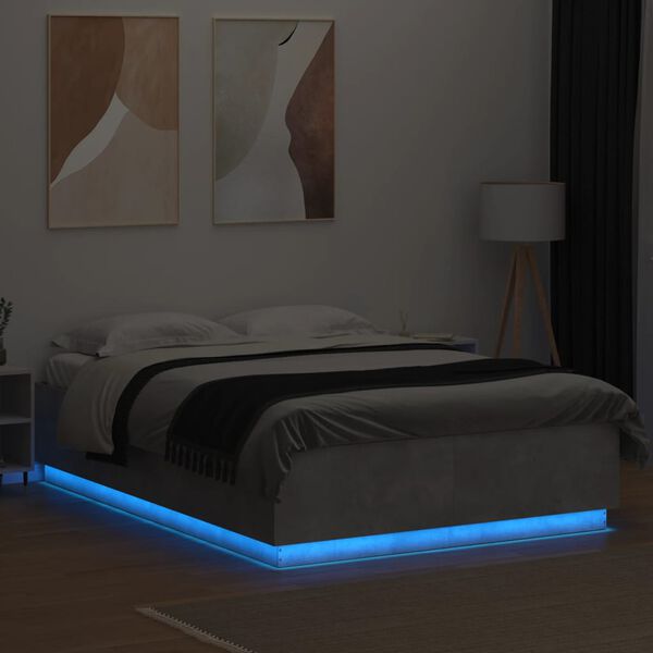 vidaXL Bedframe met LED-verlichting bewerkt hout betongrijs 140x200 cm