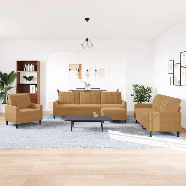 vidaXL 4-delige Loungeset met kussens fluweel bruin