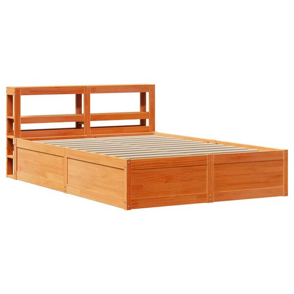 vidaXL Bedframe met hoofdbord massief grenenhout wasbruin 140x190 cm