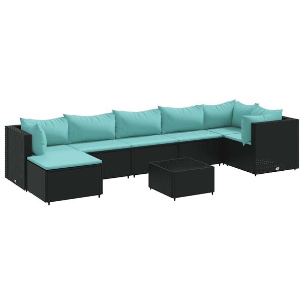 vidaXL 8-delige Loungeset met kussens poly rattan zwart