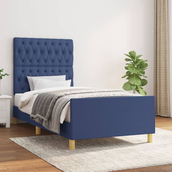 vidaXL Bedframe zonder matras 90x200 cm stof blauw