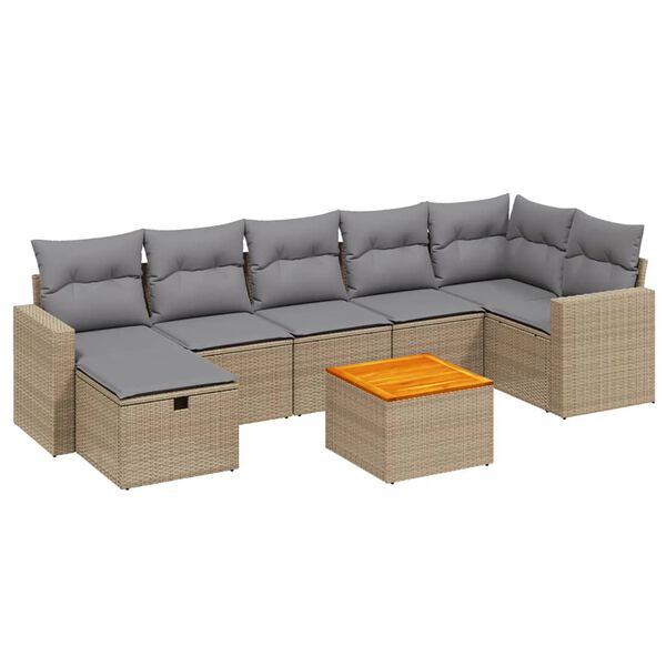 vidaXL 8-delige Loungeset met kussens poly rattan gemengd beige