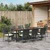 vidaXL Tuin eettafelset met kussen 9 pcs Zwart poly rattan