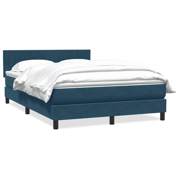vidaXL Boxspring met matras fluweel donkerblauw 140x220 cm