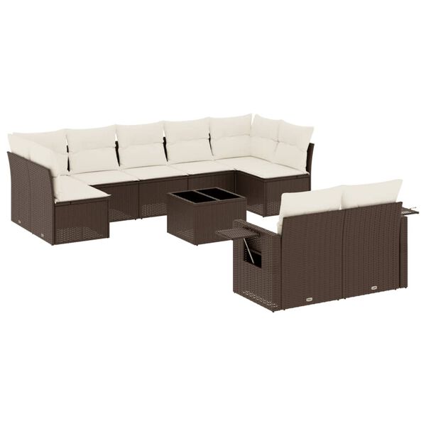 vidaXL 10-delige Loungeset met kussens poly rattan bruin