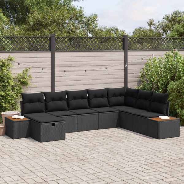vidaXL Tuin Sofa Set met kussen met opslag Zwart poly rattan