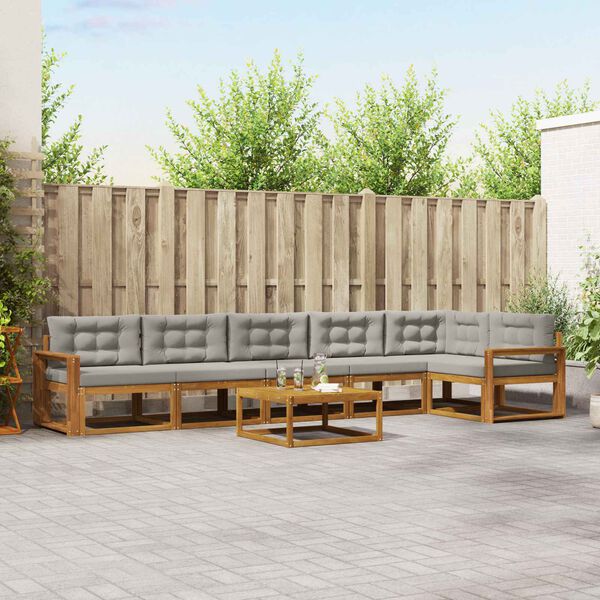 vidaXL Buiten bankenset met kussen 7 pcs Natuurlijk en Lichtgrijs
