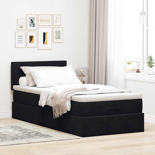 vidaXL Ottoman bed met matras en LED's 100x200 cm fluweel zwart