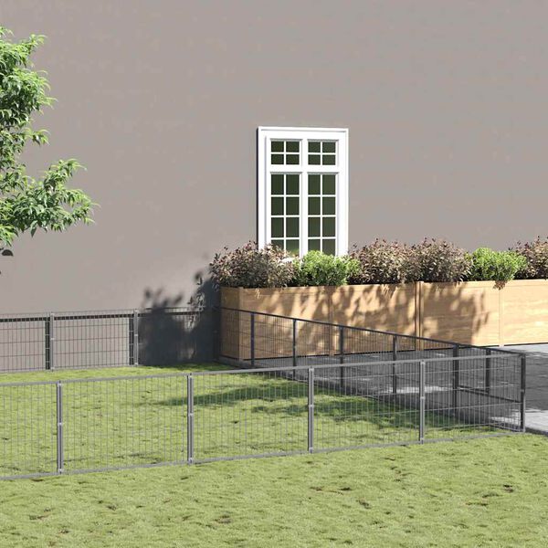 vidaXL Hondenkennel 48 m&sup2; staal zilverkleurig