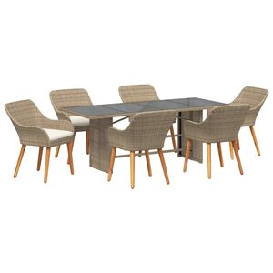 vidaXL Tuin eettafelset 7 st Beige poly rattan