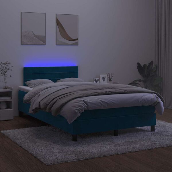 vidaXL Boxspring met matras en LED fluweel donkerblauw 120x200 cm