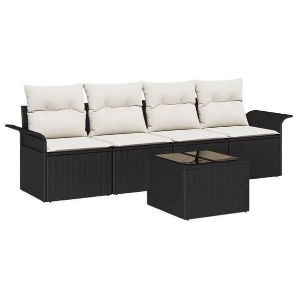 vidaXL Tuin Sofa Set met kussen 5 pcs Zwart en Crème poly rattan