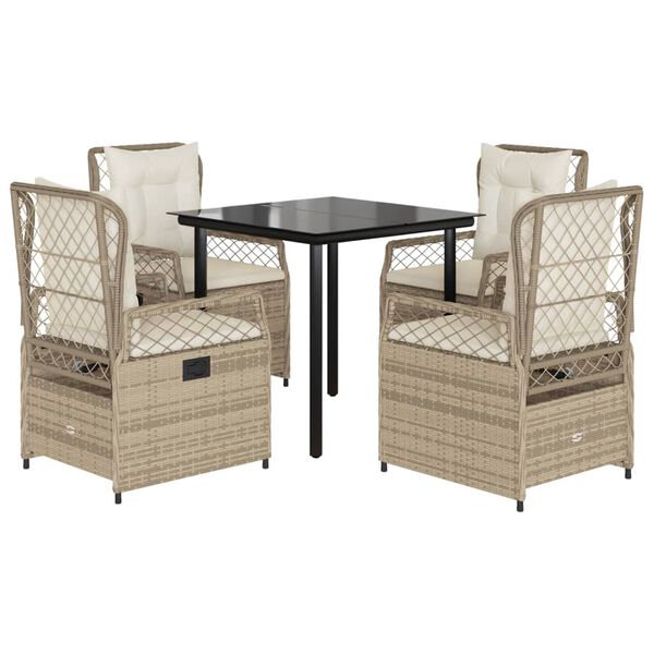 vidaXL 5-delige Tuinset met kussens poly rattan beige