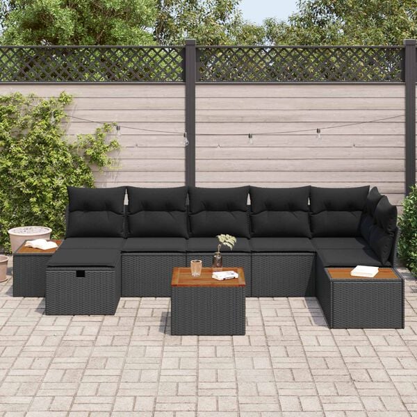 vidaXL Tuin Sofa Set met kussen 8 pcs Zwart Poly riet