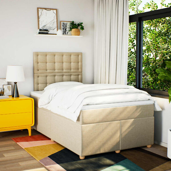 vidaXL Boxspring met matras stof cr&egrave;mekleurig 120x190 cm