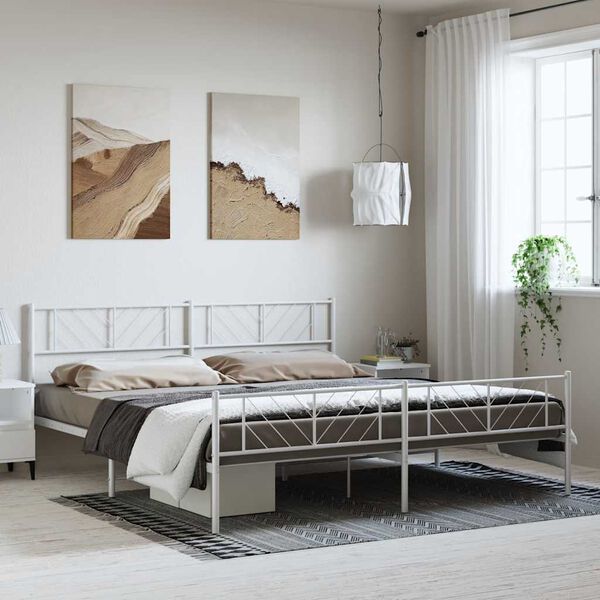 vidaXL Bedframe met hoofd- en voeteneinde metaal wit 193x203 cm