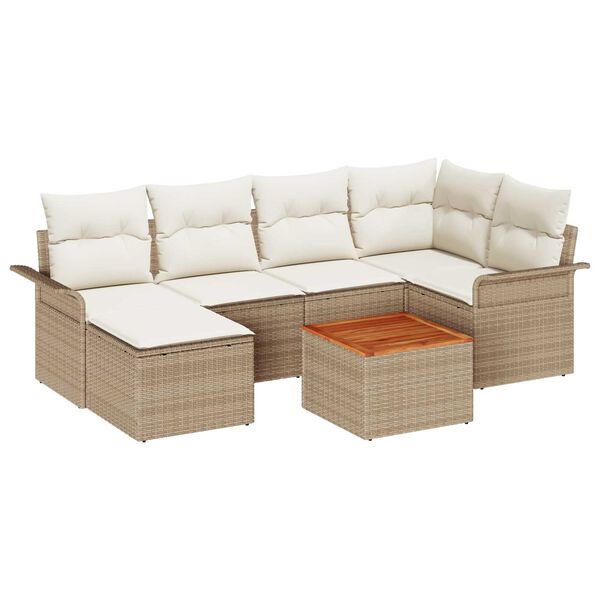 vidaXL Tuinbankenset met opslag 7 pcs Beige en Cr&egrave;me poly rattan