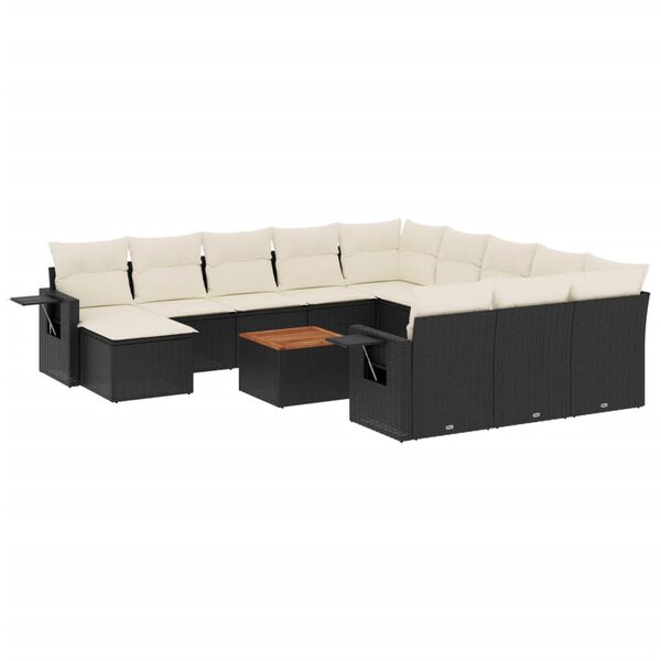 vidaXL 13-delige Loungeset met kussens poly rattan zwart