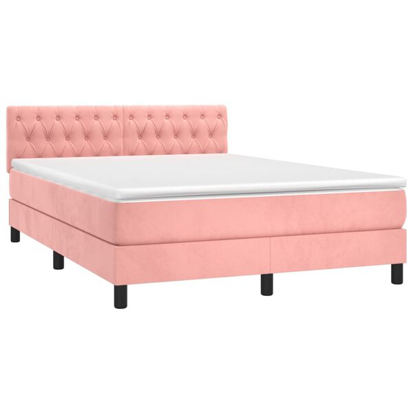 vidaXL Boxspring met matras en LED fluweel roze 140x200 cm
