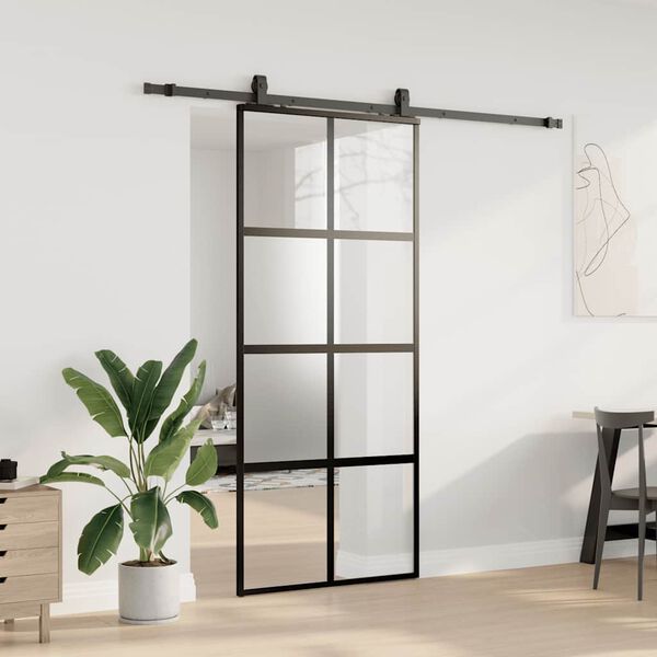 vidaXL Schuifdeur met beslagset 90x205 cm gehard glas zwart