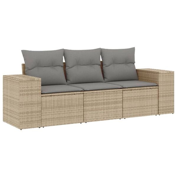 vidaXL 3-delige Loungeset met kussens poly rattan beige