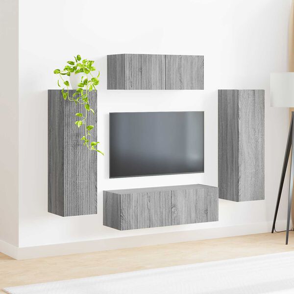 vidaXL Tv-meubelset Wandgemonteerd 3 pcs Grijs Sonoma Bewerkt hout