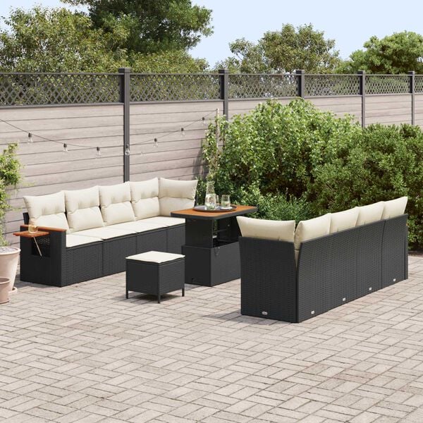 vidaXL Tuin Sofa Set met kussen 11 pcs Zwart en cr&egrave;me