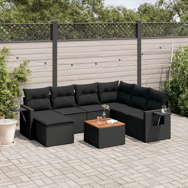 vidaXL 8-delige Loungeset met kussens poly rattan zwart
