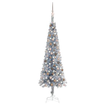 vidaXL Kunstkerstboom met verlichting en ballen smal 180 cm zilver