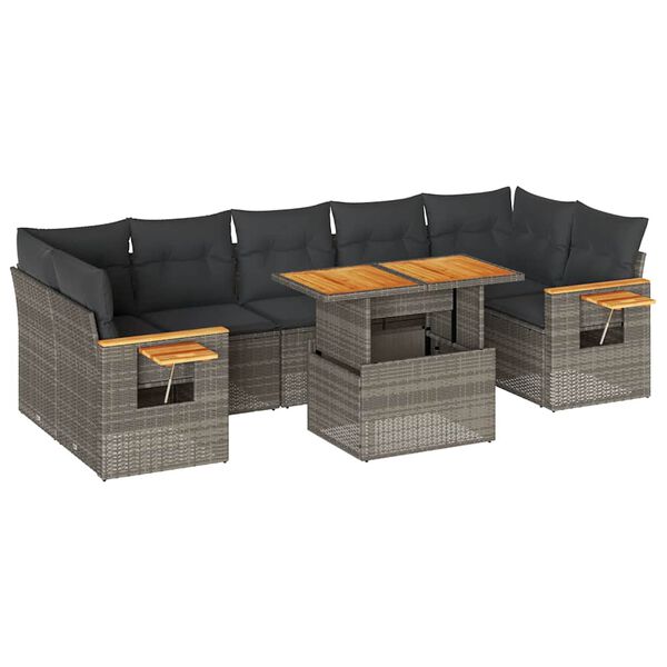 vidaXL 8-delige Loungeset met kussens poly rattan acacia grijs