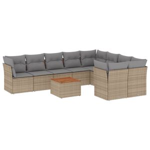 vidaXL 10-delige Loungeset met kussens poly rattan gemengd beige