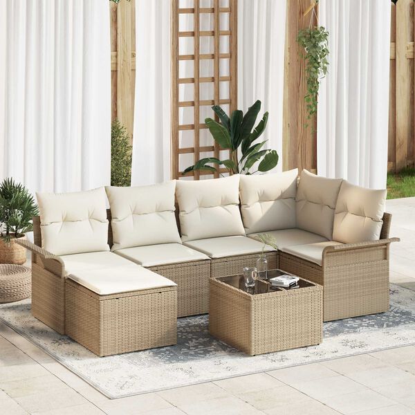 vidaXL Tuin Sofa Set met opslag 7 pcs Beige poly rattan
