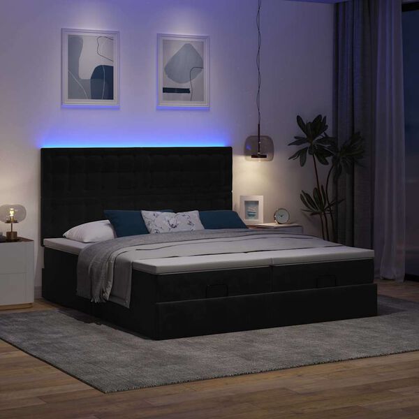 vidaXL Ottoman bed met matrassen en LED's 200x200cm fluweel zwart