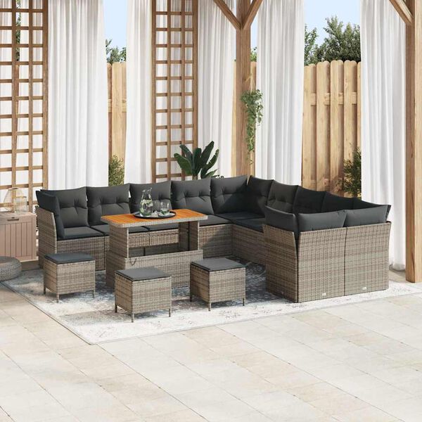 vidaXL Tuin Sofa Set met kussen 14 pcs Grijs poly rattan