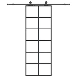 vidaXL Schuifdeur met beslagset 76x205 cm ESG glas zwart