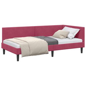 vidaXL Hoekbedframe Wijnrood 90 cm x 190 cm Polyester en multiplex