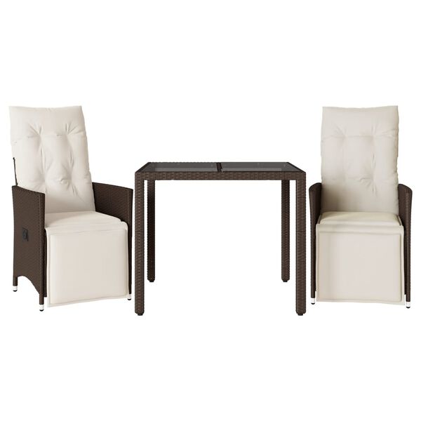 vidaXL 3-delige Bistroset met kussens poly rattan bruin