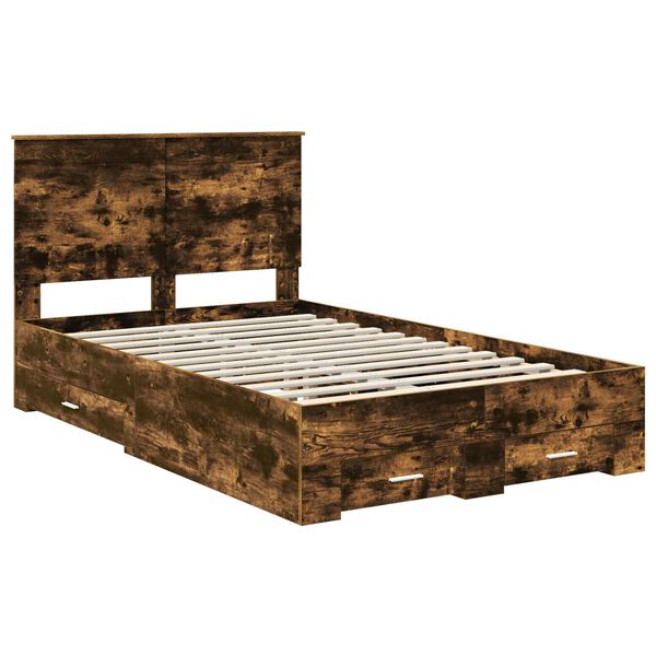 vidaXL Bedframe met hoofdeinde Gerookt eiken 120 x 190 cm Bewerkt hout