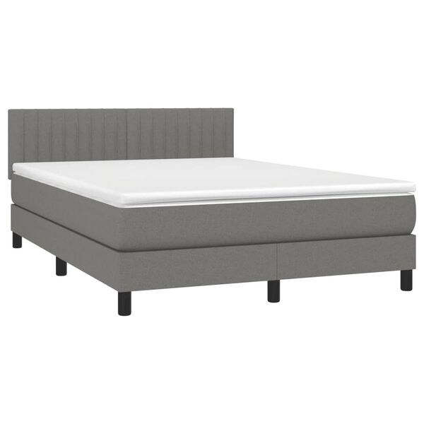vidaXL Boxspring met matras en LED stof donkergrijs 140x200 cm