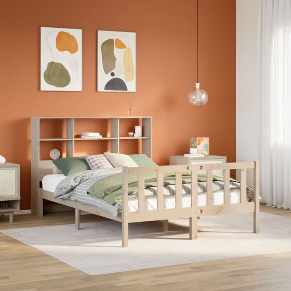 vidaXL Bed met boekenkast zonder matras massief grenenhout 160x200 cm