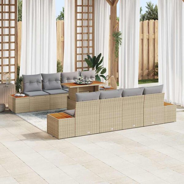 vidaXL Tuin Sofa Set met kussen met opslag 9 pcs Beige Poly riet