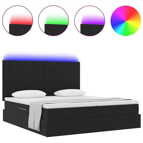 vidaXL Bed met LED-striplichten met opslag Zwart 180 x 200 cm Fluweel