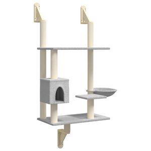 vidaXL Kattenmeubel wandgemonteerd met krabpaal 153 cm lichtgrijs
