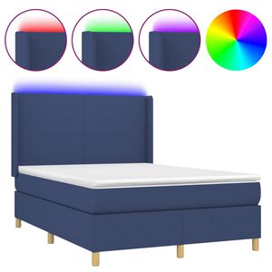 vidaXL Boxspring met matras en LED stof blauw 140x190 cm