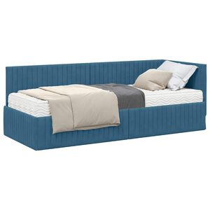 vidaXL Hoekbedframe met Matras met hoofdeinde 2 st Blauw Fluweel