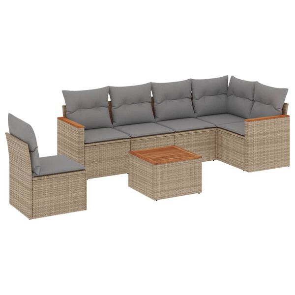 vidaXL 7-delige Loungeset met kussens poly rattan beige