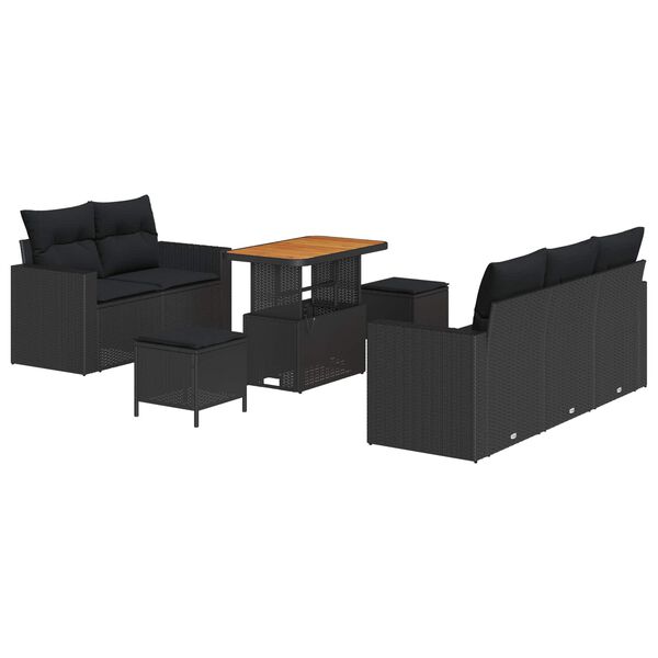 vidaXL Tuin Sofa Set met kussen 8 pcs Zwart poly rattan