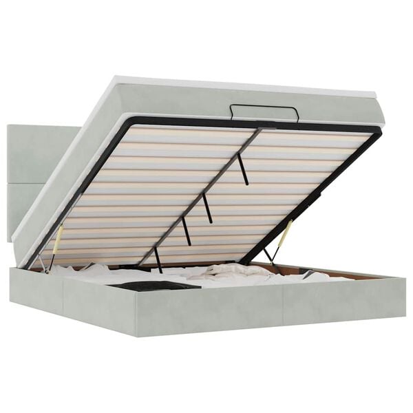 vidaXL Ottoman bed met matrassen en LED's 180x200cm fluweel lichtgrijs